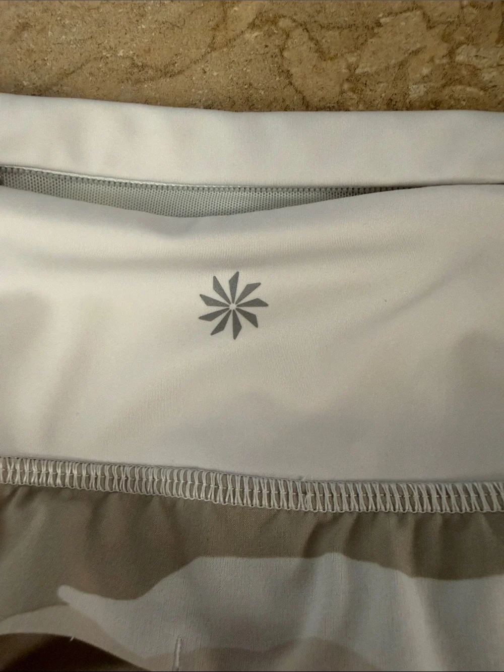 Athleta Run with ItBeige Camo Athletic Shorts - White Waistband SzS